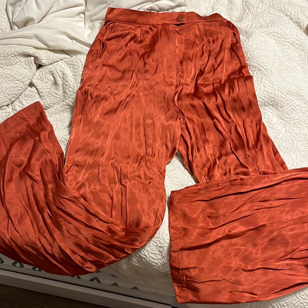Satin Anthropologie wide leg pants